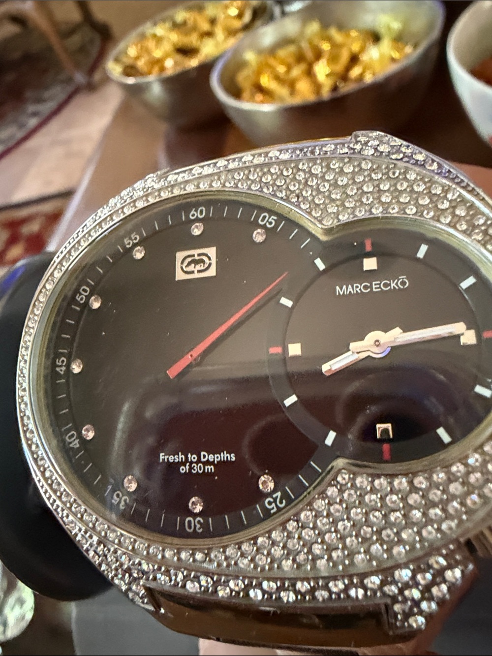 Marc Ecko Black Dial Silver Crystal-Embellished Watch